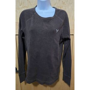 American Eagle Outfitters Womens Vintage Fit Brown Waffle Knit Long Sleeve Therm